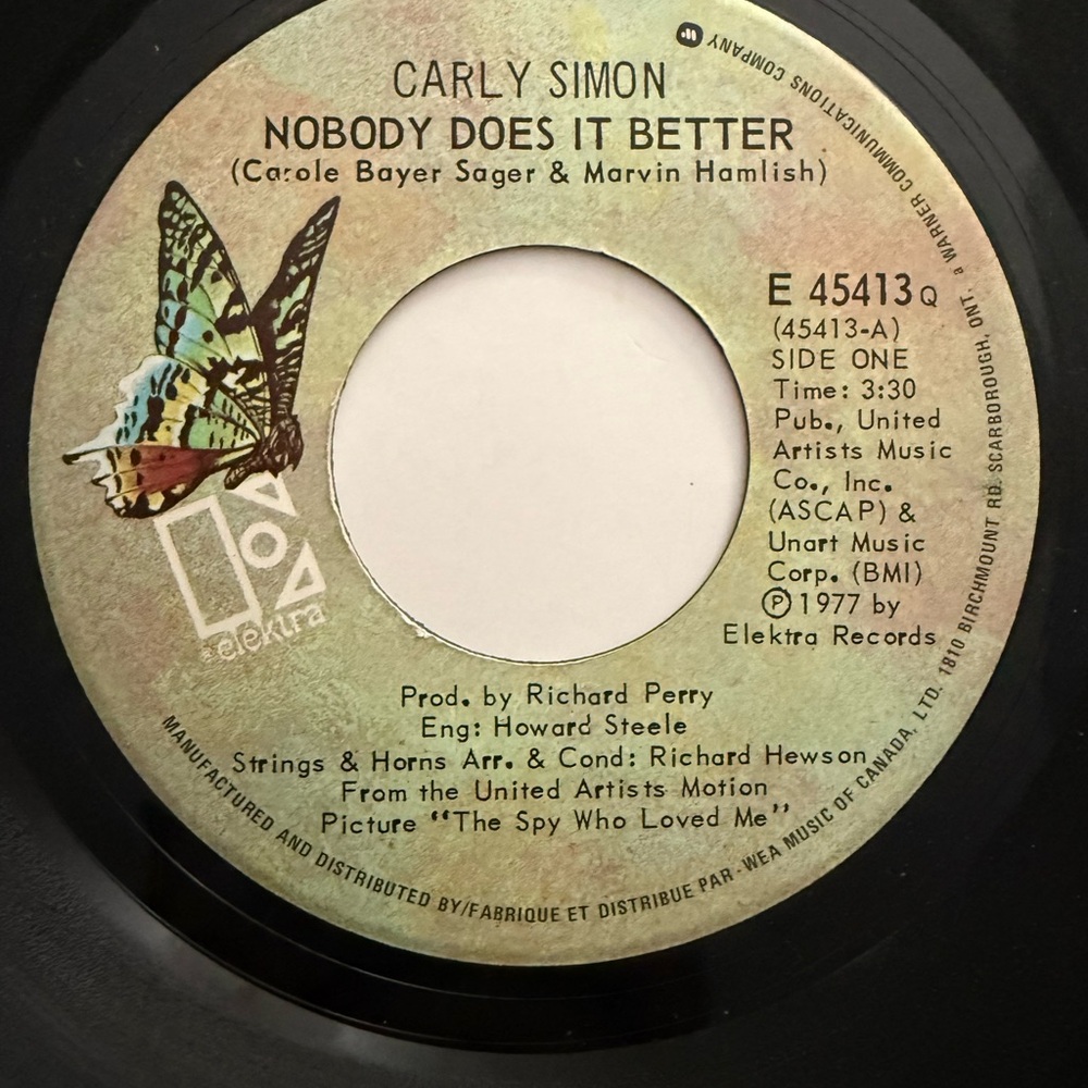 1977 CARLY SIMON NOBODY DOES IT BETTER 45 RPM VINYL